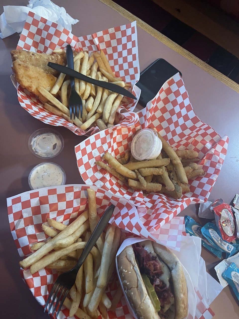 Menu page with breakfast, burgers, and BBQ items.